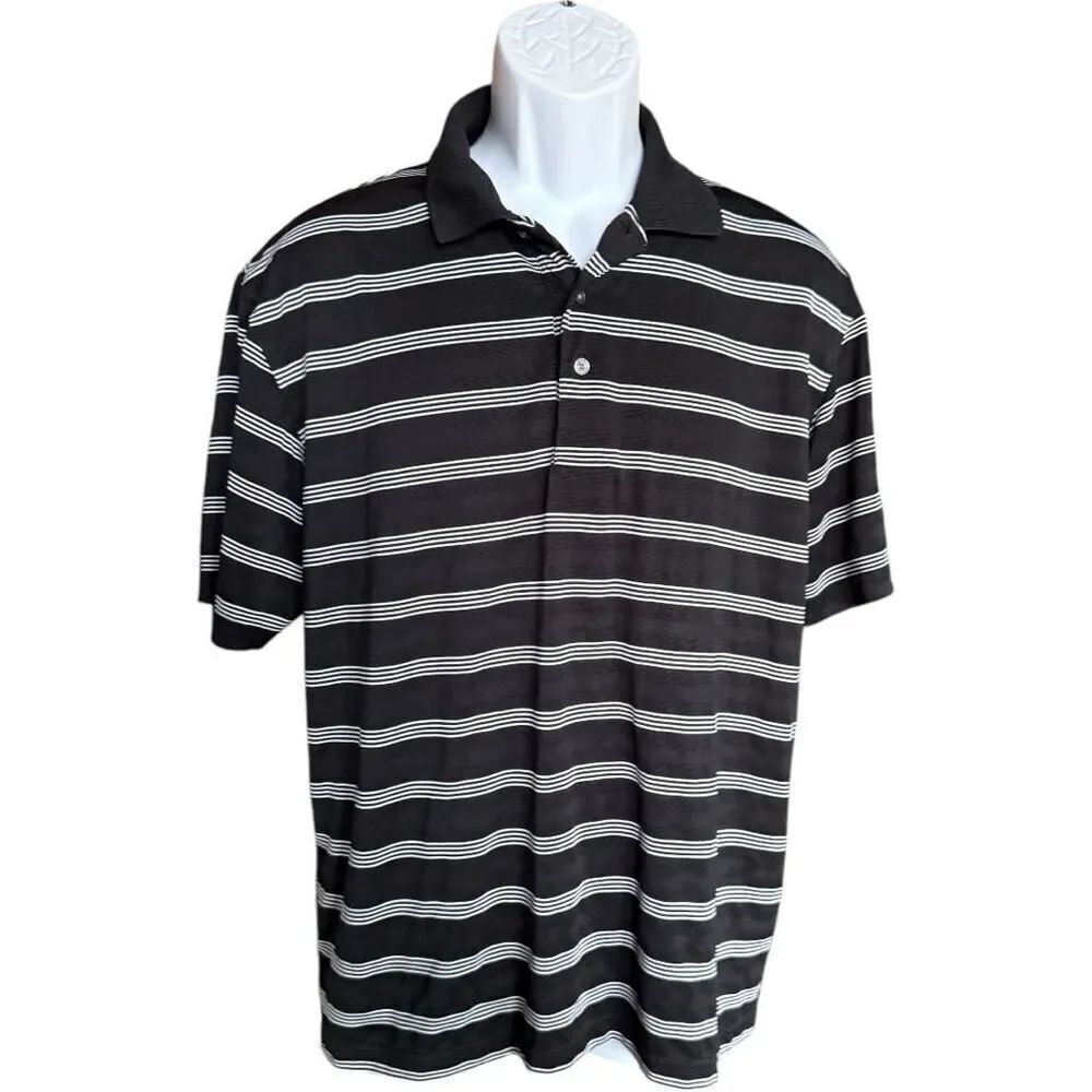 Mens George Black & White Striped Dry Fit Easy Care Polo Shirt - Sz M